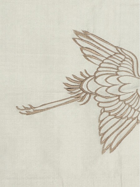 Halo Embroidered Cranes Rod Pocket Dupioni Silk Curtains (Color: Eggshell)