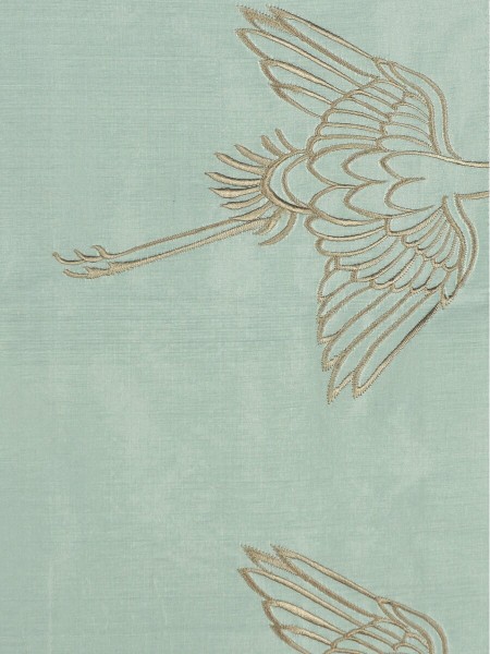 Halo Embroidered Cranes Back Tab Dupioni Silk Curtains (Color: Magic mint)