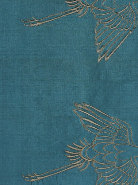 Halo Embroidered Cranes Double Pinch Pleat Dupioni Silk Curtains (Color: Celestial blue)