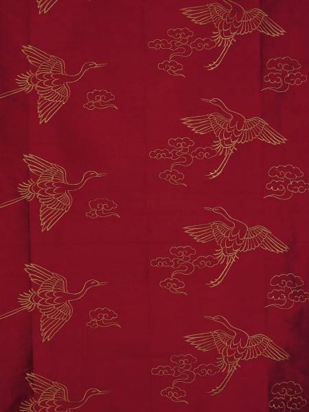 Halo Embroidered Cranes Rod Triple Pinch Pleat Dupioni Silk Curtains (Color: Burgundy)