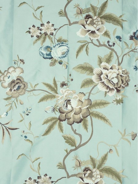 Halo Embroidered Camellias Dupioni Silk Custom Made Curtains (Color: Magic mint)