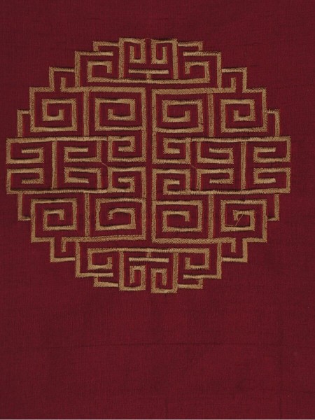 Halo Embroidered Chinese-inspired Back Tab Dupioni Silk Curtains (Color: Burgundy)