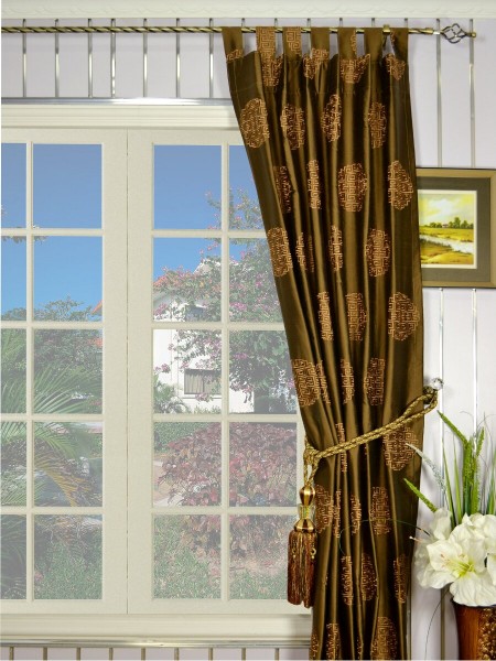 Halo Embroidered Chinese-inspired Tab Top Dupioni Silk Curtains