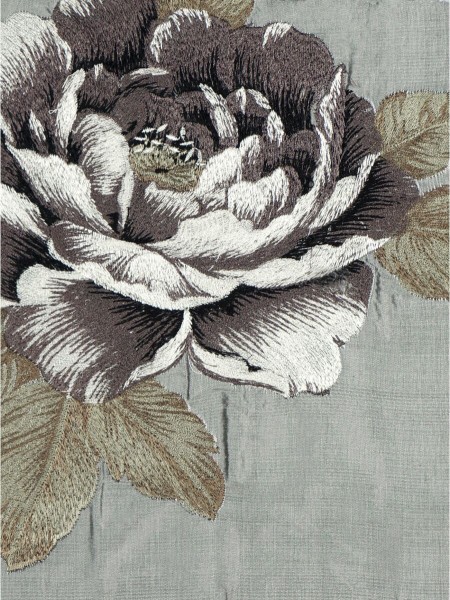 Rainbow Embroidered Plush Peonies Dupioni Silk Custom Made