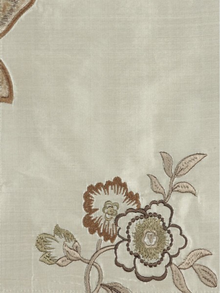 Rainbow Embroidered and Velvet Appliqué Grommet Dupioni Silk Curtains (Color: Beige)