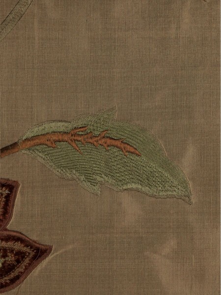 Rainbow Embroidered and Velvet Appliqué Grommet Dupioni Silk Curtains (Color: Brown)