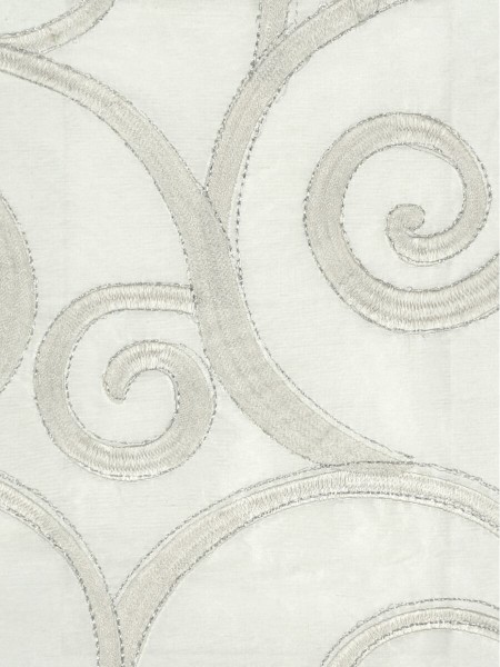 Rainbow Embroidered Scroll Grommet Dupioni Silk Curtains (Color: Ivory)