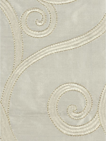 Rainbow Embroidered Scroll Tab Top Dupioni Silk Curtains (Color: Beige)