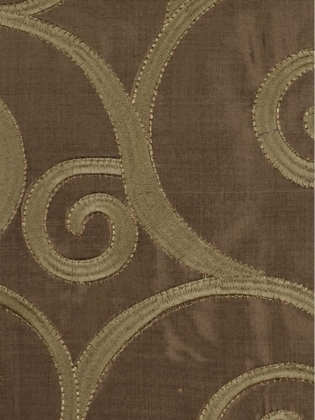 Rainbow Embroidered Scroll Grommet Dupioni Silk Curtains (Color: Brown)