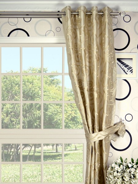 Rainbow Embroidered Scroll Grommet Dupioni Silk Curtains