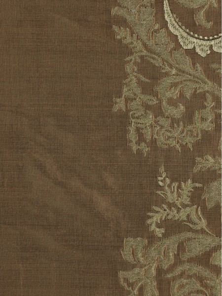 Rainbow Embroidered Classic Damask Grommet Dupioni Silk Curtains (Color: Brown)