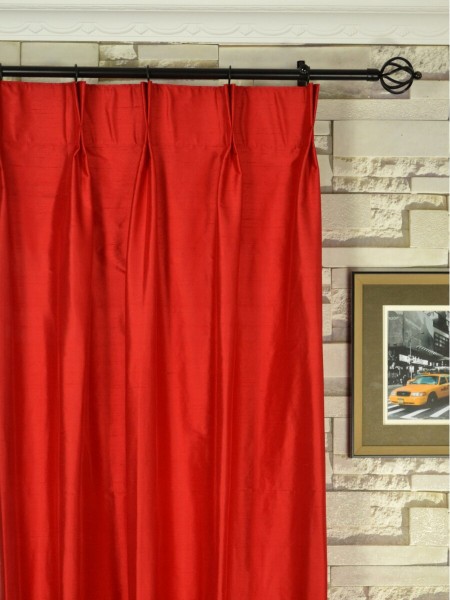 Oasis Solid Red Dupioni Silk Custom Made Curtains (Heading: Double Pinch Pleat)