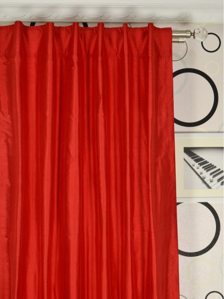 Oasis Solid Red Dupioni Silk Custom Made Curtains (Heading: Back Tab)