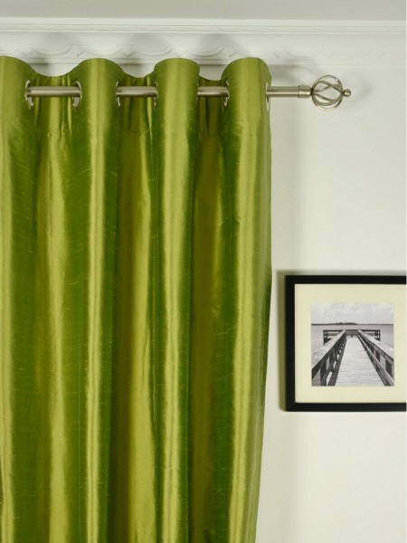 Oasis Solid Green Dupioni Silk Custom Made Curtains (Heading: Grommet)