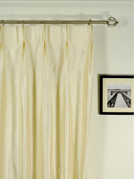 Oasis Solid Natural Dupioni Silk Custom Made Curtains (Heading: Double Pinch Pleat)