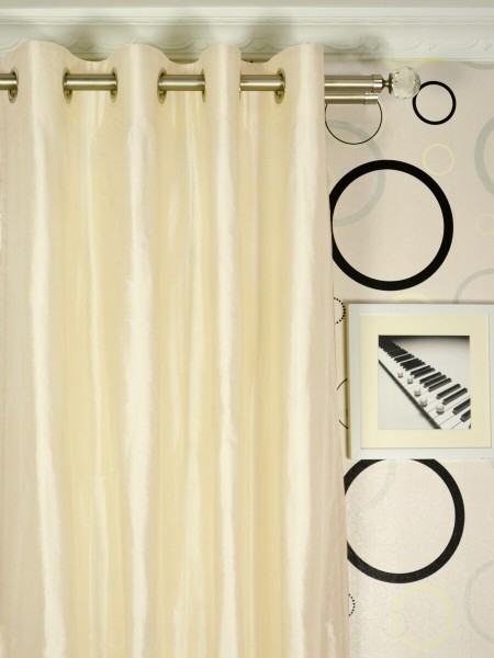 Oasis Solid Natural Dupioni Silk Custom Made Curtains (Heading: Grommet)