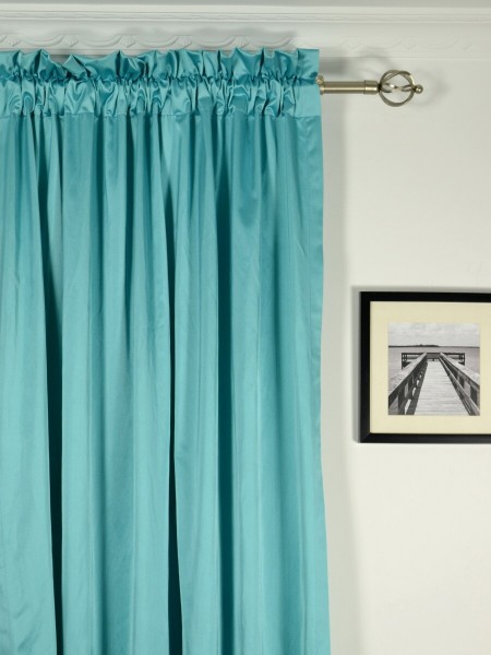 Waterfall Solid Blue Rod Pocket Faux Silk Curtains Heading Style