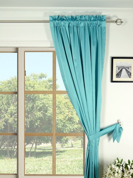 Waterfall Solid Blue Rod Pocket Faux Silk Curtains