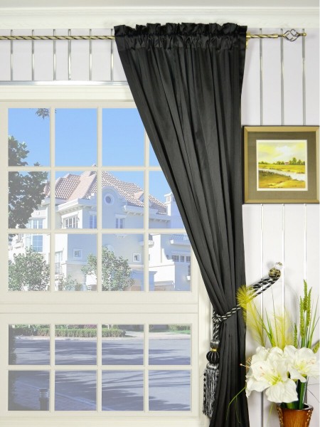 Waterfall Dark-colored Plain Rod Pocket Faux Silk Curtains