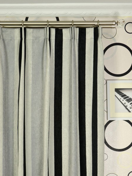 Petrel Vertical Stripe Chenille Custom Made Curtains (Heading: Versatile Pleat)