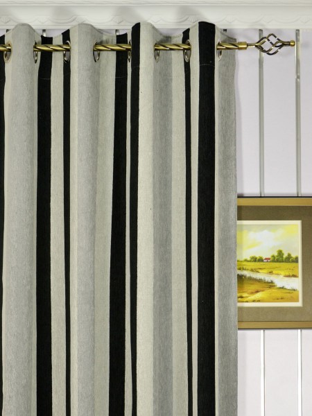 Petrel Vertical Stripe Grommet Chenille Curtains Heading Style