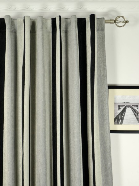 Petrel Vertical Stripe Back Tab Chenille Curtains