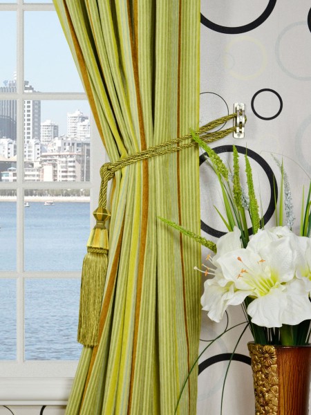 Petrel Heavy-weight Stripe Back Tab Chenille Curtains Tassel Tiebacks