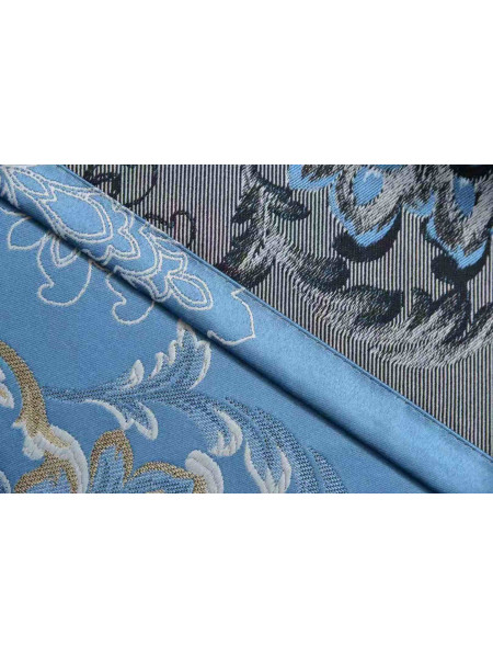 QYFL1121A Wrangell European Flowers Blue Jacquard Custom Made Curtains For Living Room