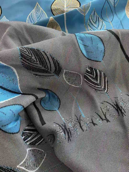 QYFL1121B Wrangell European Leaves Blue Grey Jacquard Custom Made Curtains For Living Room