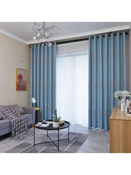 QYFL1121C Wrangell European Trees Blue Grey Jacquard Custom Made Curtains For Living Room (Color: Blue)