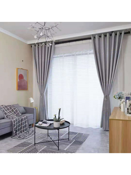 QYFL1121C Wrangell European Trees Blue Grey Jacquard Custom Made Curtains For Living Room (Color: Grey)