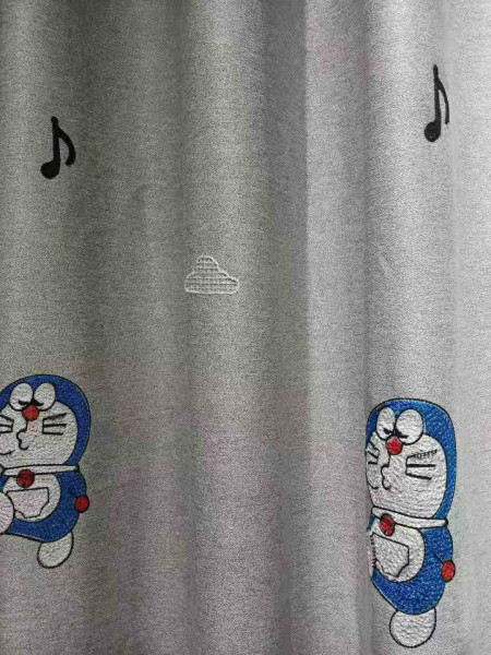 QYFL1221A Yukon Children Embroidered Doraemon Grey Blue Custom Made Curtains