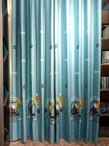 QYFL1221F Yukon Children Embroidered Stars Grey Blue Custom Made Curtains(Color: Blue)