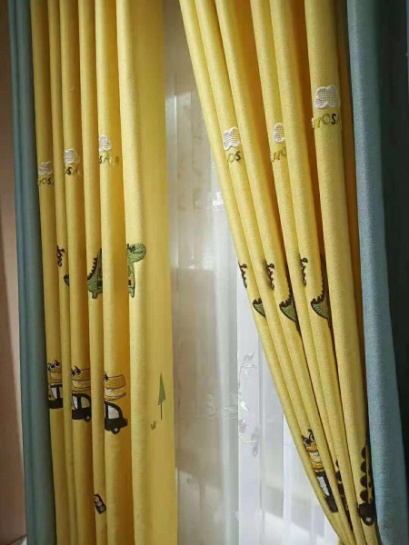 QYFL1221I Yukon Children Embroidered Animals Yellow Custom Made Curtains(Color; Yellow)