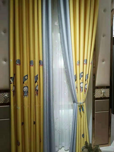QYFL1221I Yukon Children Embroidered Animals Yellow Custom Made Curtains