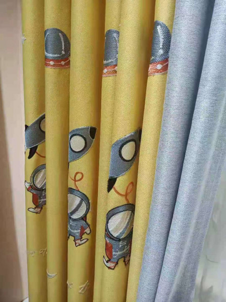 QYFL1221I Yukon Children Embroidered Animals Yellow Custom Made Curtains