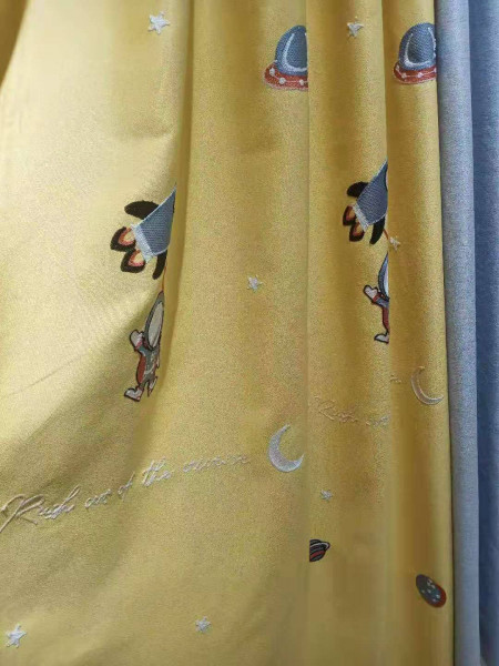 QYFL1221I Yukon Children Embroidered Animals Yellow Custom Made Curtains