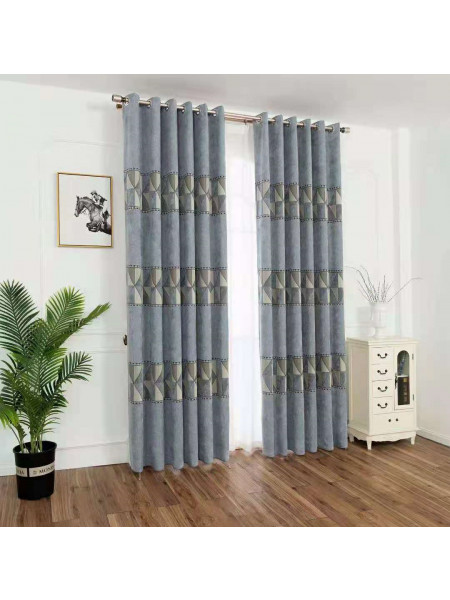 QYFL1321A Wrangell European Plaid Blue Grey Purple Jacquard Velvet Custom Made Curtains For Living Room