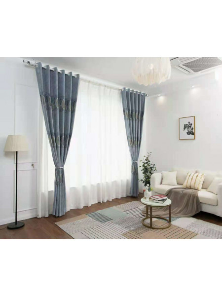 QYFL1321C Wrangell European Leaves Blue Grey Purple Jacquard Velvet Custom Made Curtains For Living Room(Color: Grey)