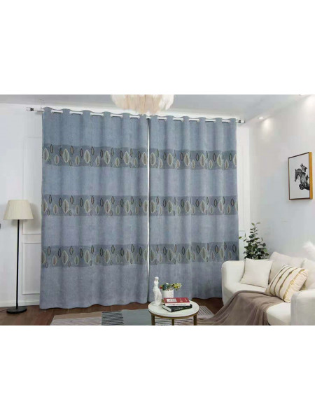 QYFL1321C Wrangell European Leaves Blue Grey Purple Jacquard Velvet Custom Made Curtains For Living Room