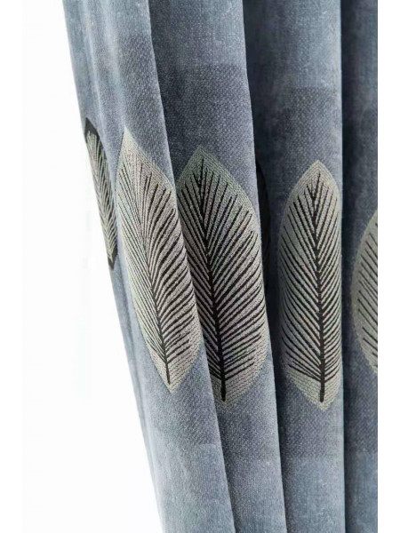 QYFL1321C Wrangell European Leaves Blue Grey Purple Jacquard Velvet Custom Made Curtains For Living Room