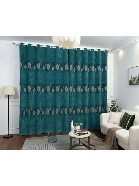 QYFL1321C Wrangell European Leaves Blue Grey Purple Jacquard Velvet Custom Made Curtains For Living Room