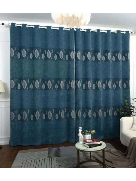 QYFL1321C Wrangell European Leaves Blue Grey Purple Jacquard Velvet Custom Made Curtains For Living Room(Color: Sky blue)