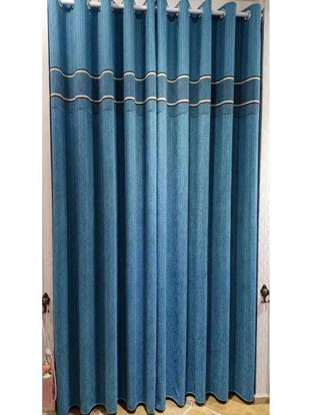 QYFL1421A Wrangell Stripe Jacquard Velvet Custom Made Curtains For Living Room(Color: Blue)