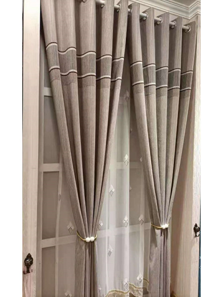 QYFL1421A Wrangell Stripe Jacquard Velvet Custom Made Curtains For Living Room(Color: Brown)