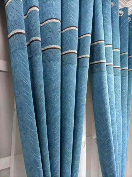 QYFL1421B Wrangell Twill Jacquard Velvet Custom Made Curtains For Living Room(Color: Blue)