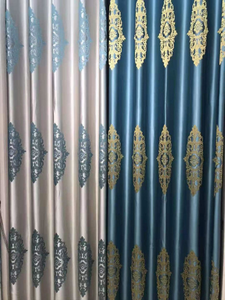 QYFL1821A On Sales Rainier Brocade Faux Silk Flowers Grey Beige Blue Purple Custom Made Curtains