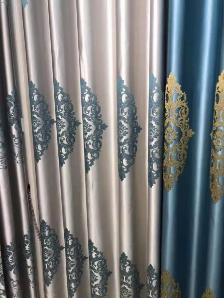 QYFL1821A On Sales Rainier Brocade Faux Silk Flowers Grey Beige Blue Purple Custom Made Curtains