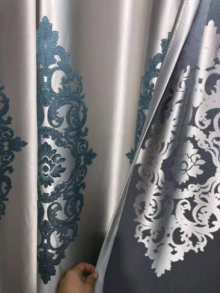 QYFL1821A On Sales Rainier Brocade Faux Silk Flowers Grey Beige Blue Purple Custom Made Curtains(Color: Grey)