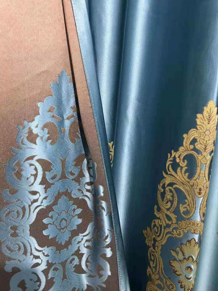 QYFL1821A On Sales Rainier Brocade Faux Silk Flowers Grey Beige Blue Purple Custom Made Curtains(Color: Blue)